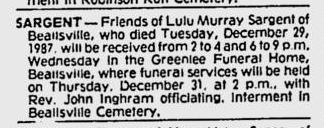 Lulu Murray Sargent obit